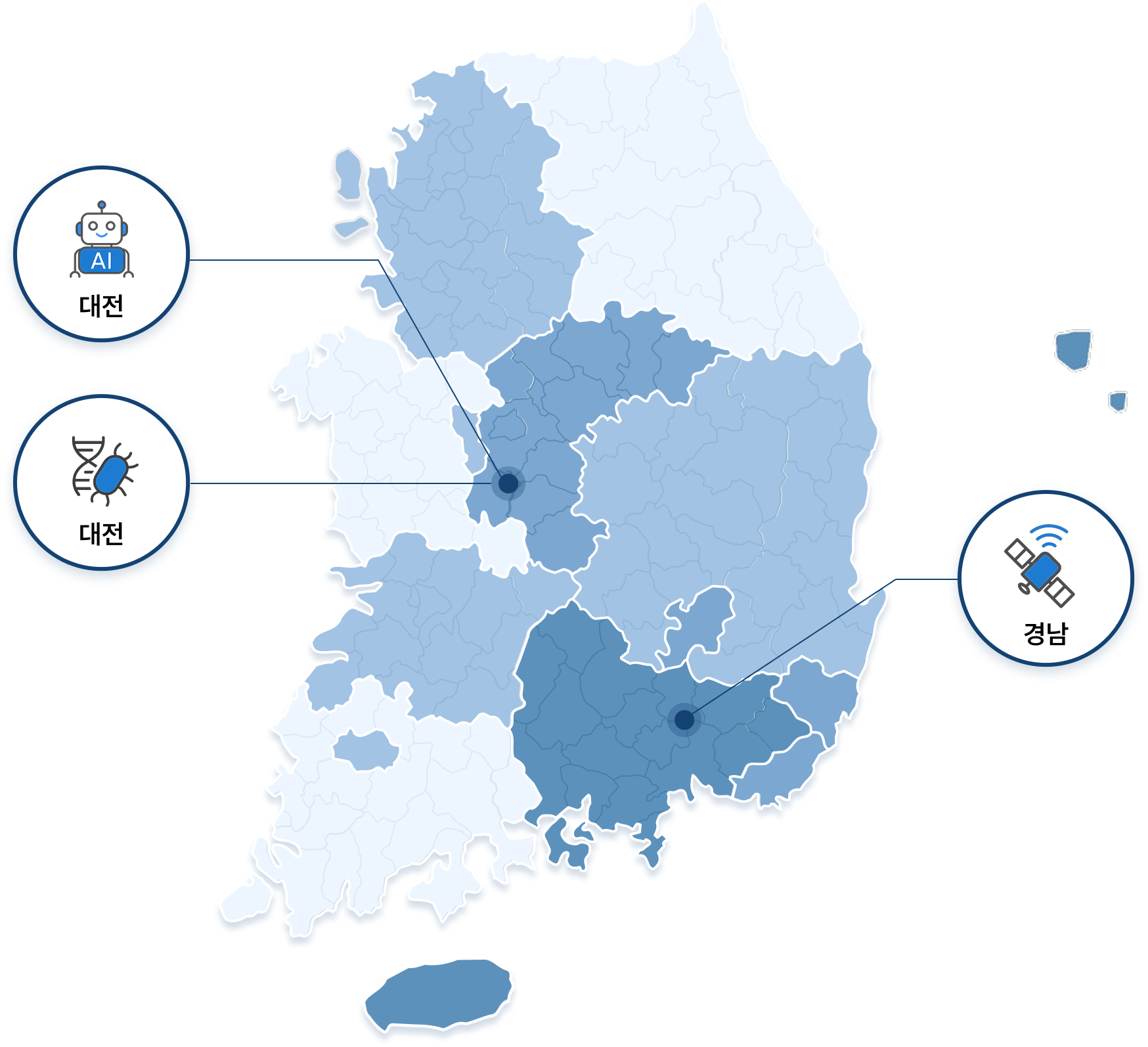 전국지도 - 부산, 강원, 충북, 전남
