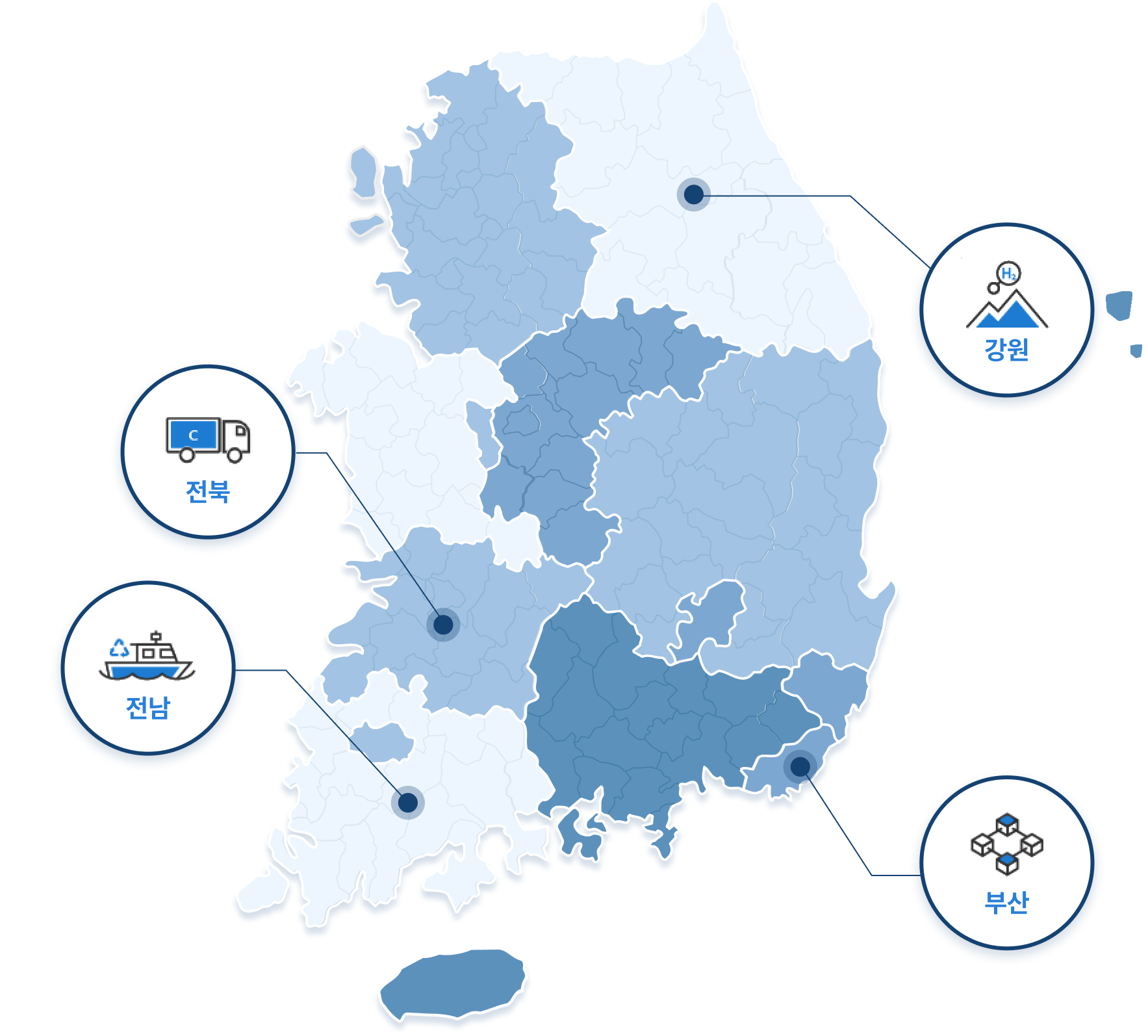 전국지도(강원, 전남, 전북, 부산)